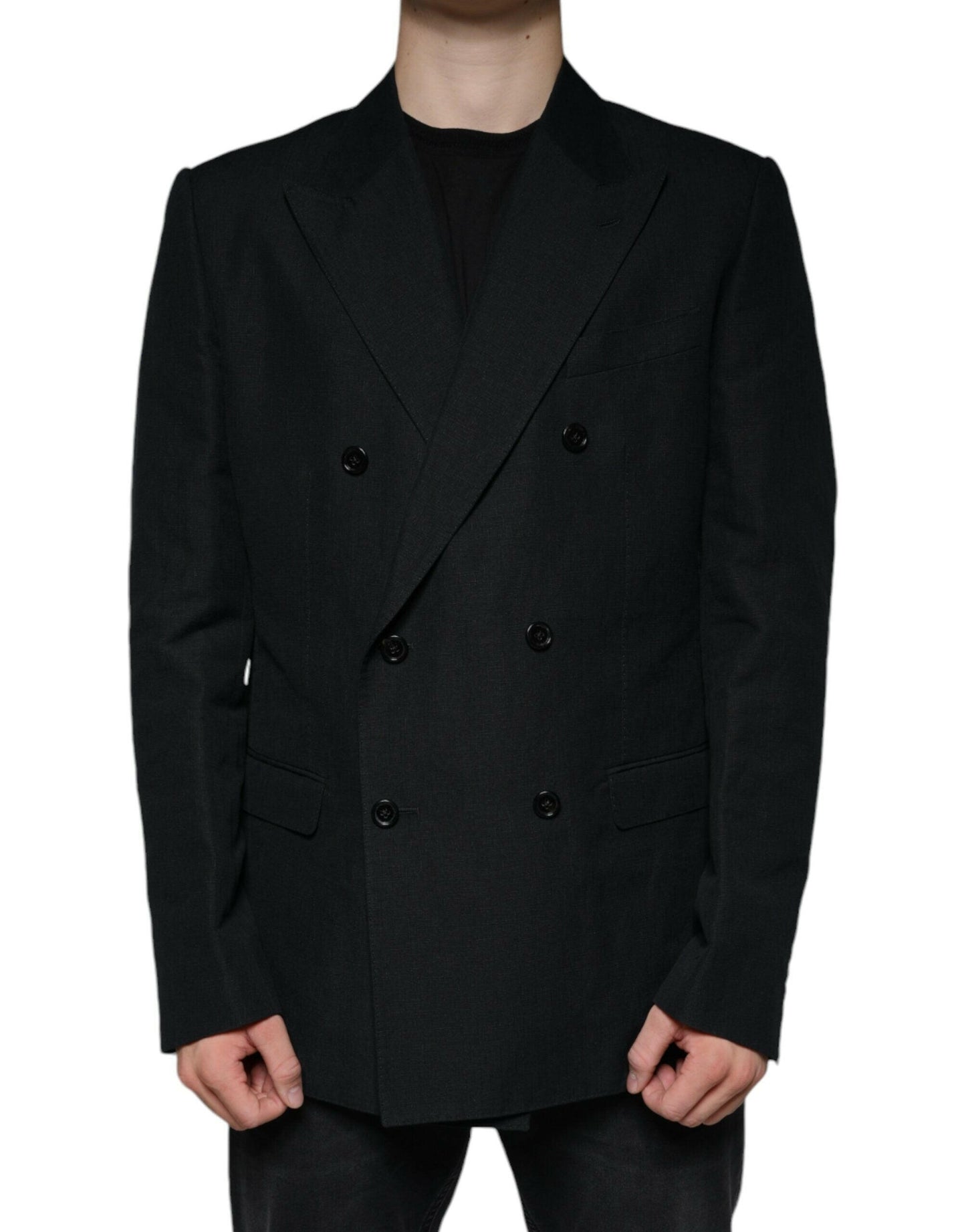 Dolce &amp; Gabbana – Zweireihiger Blazer aus schwarzem Leinen