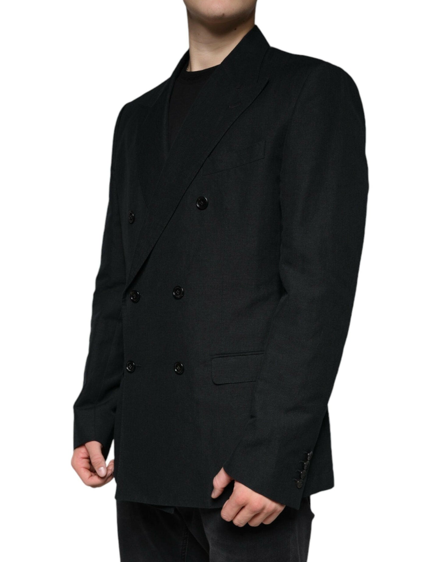 Dolce &amp; Gabbana – Zweireihiger Blazer aus schwarzem Leinen