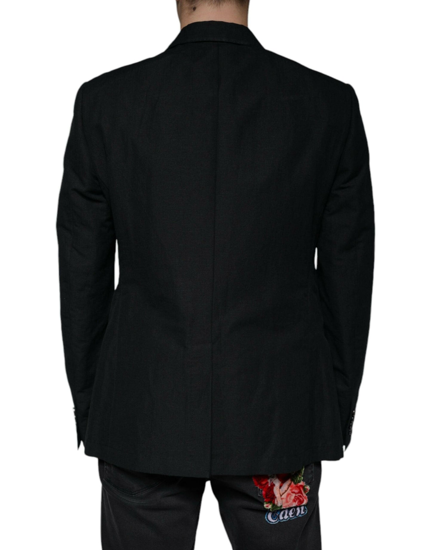 Dolce &amp; Gabbana – Zweireihiger Blazer aus schwarzem Leinen