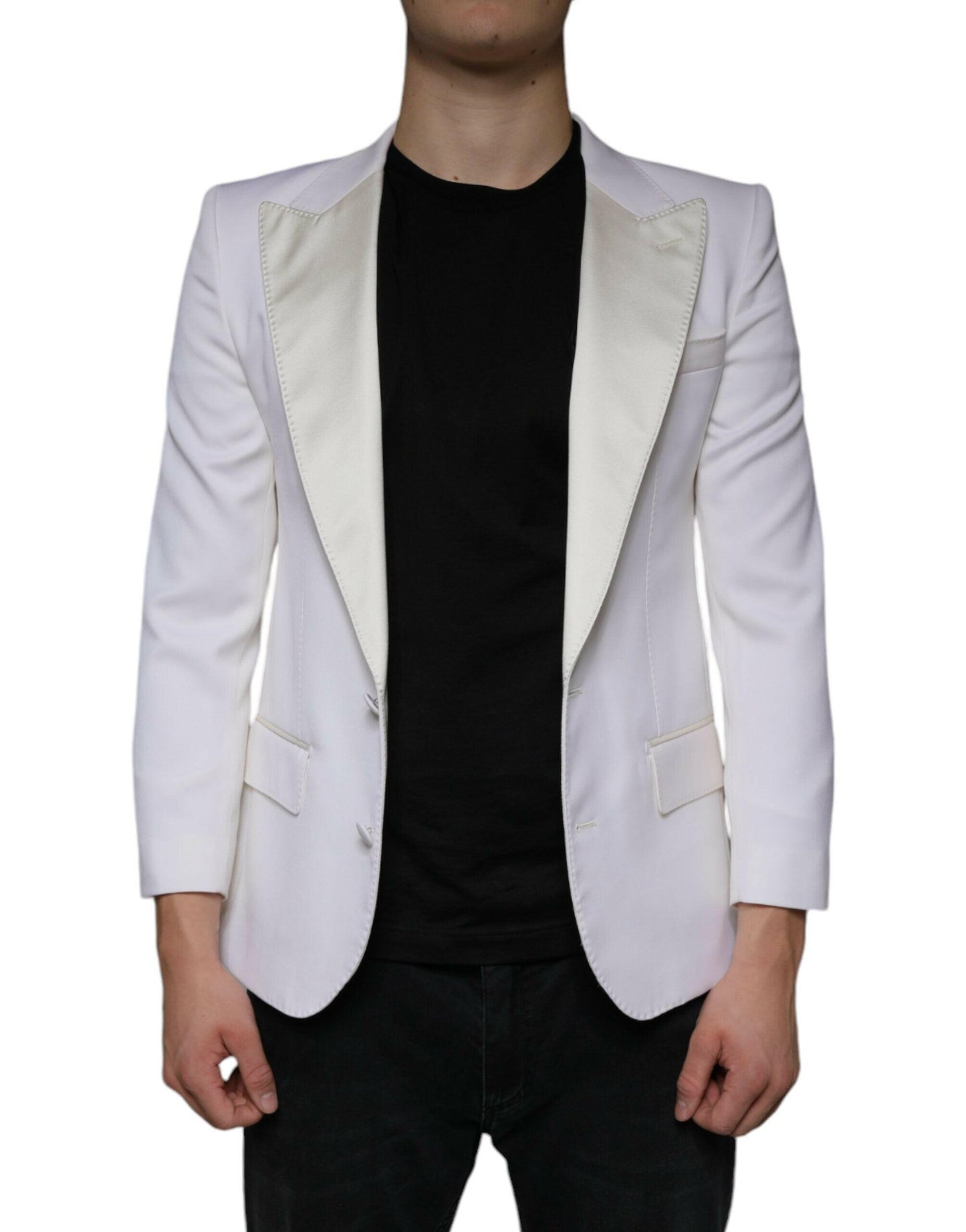 Dolce &amp; Gabbana – Einreihiger Blazer aus cremeweißer Wolle