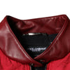 Dolce & Gabbana Red Quilted Bomber Gold Crown Logo Jacket