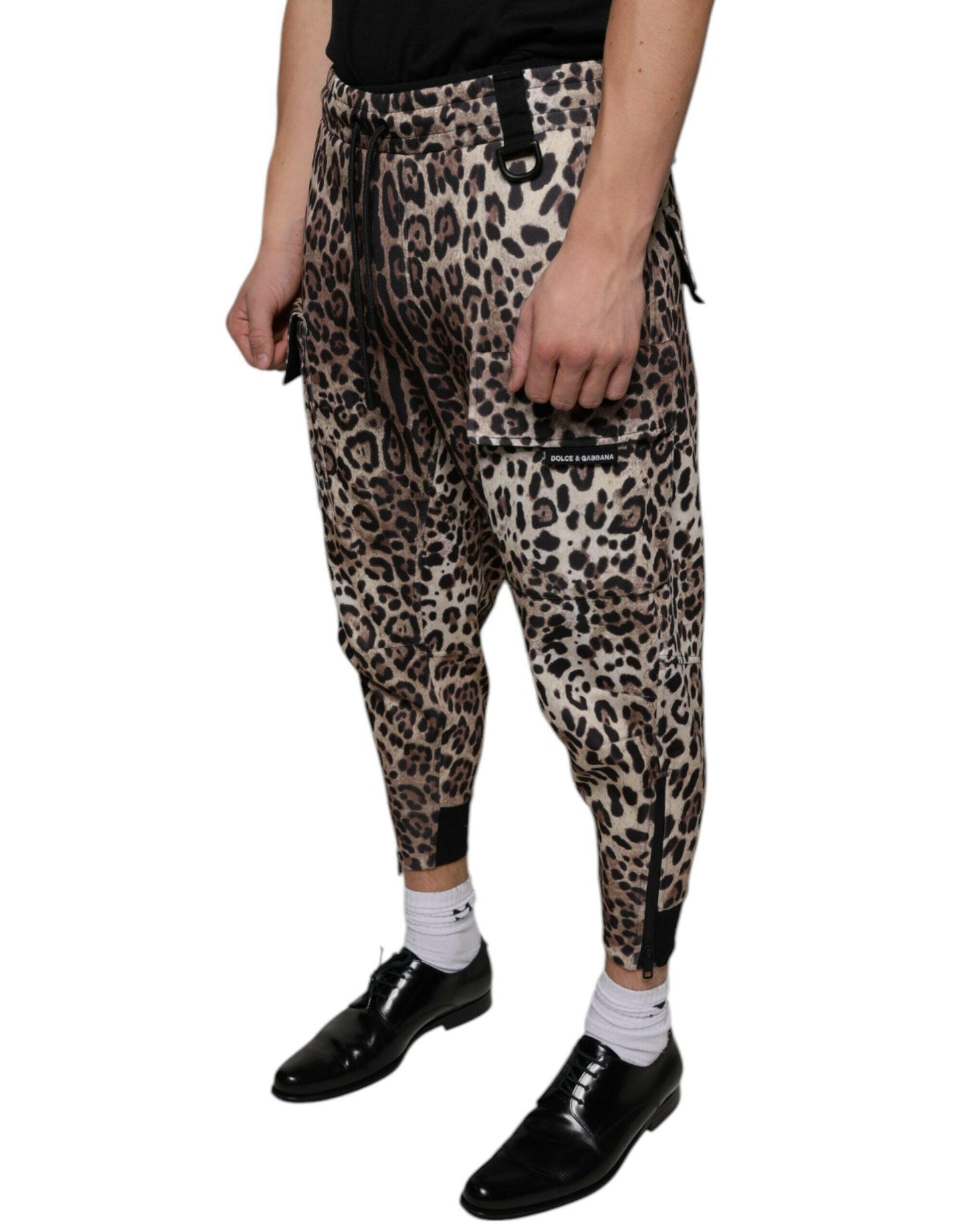 Dolce &amp; Gabbana Braune Jogginghose aus Polyester mit Leopardenmuster