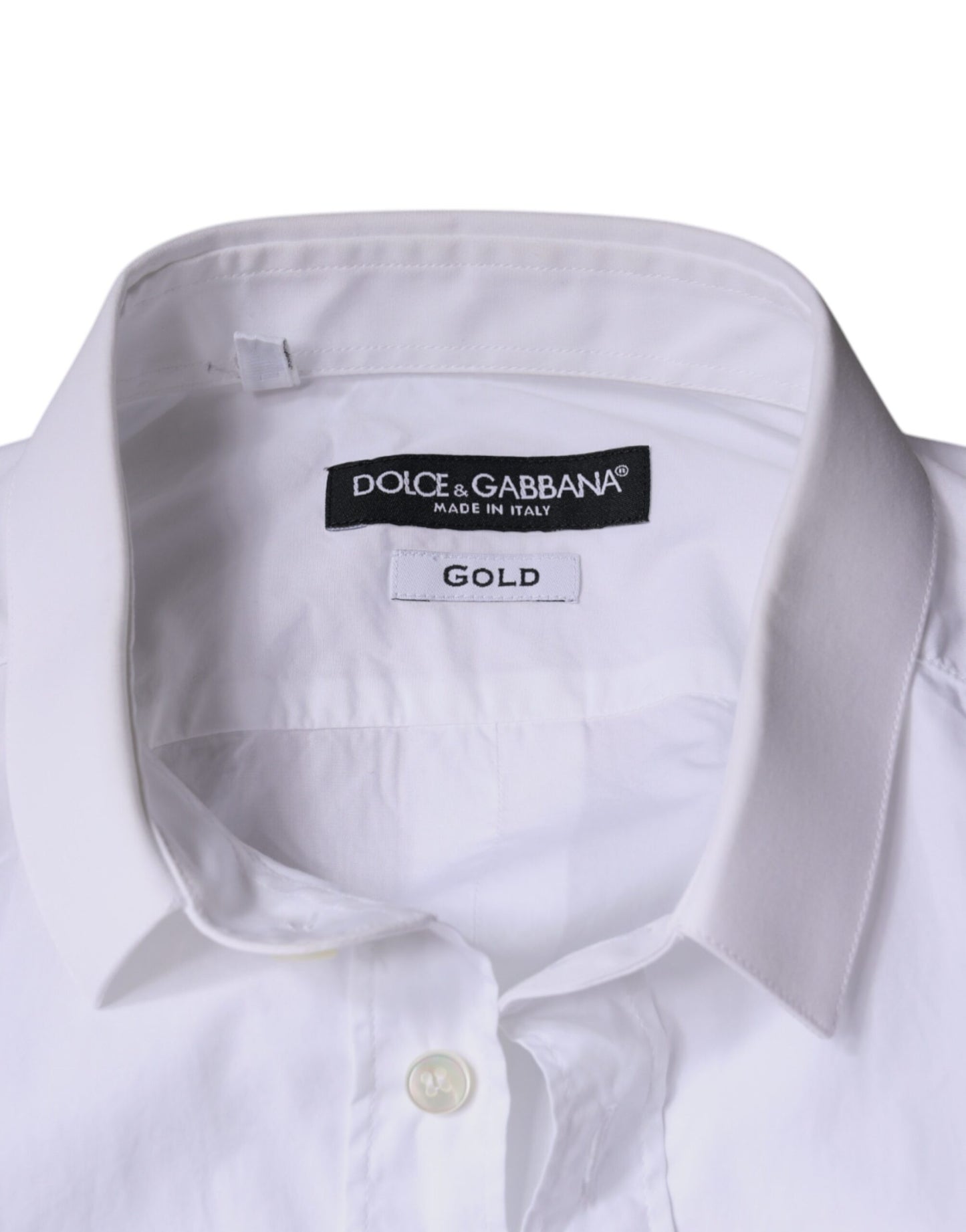 Dolce &amp; Gabbana Weißes Baumwollkleid GOLD Formales Hemd mit Kragen