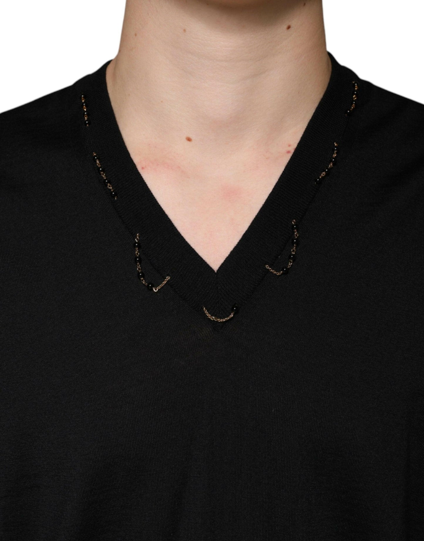Pull col V noir à ornements Dolce &amp; Gabbana
