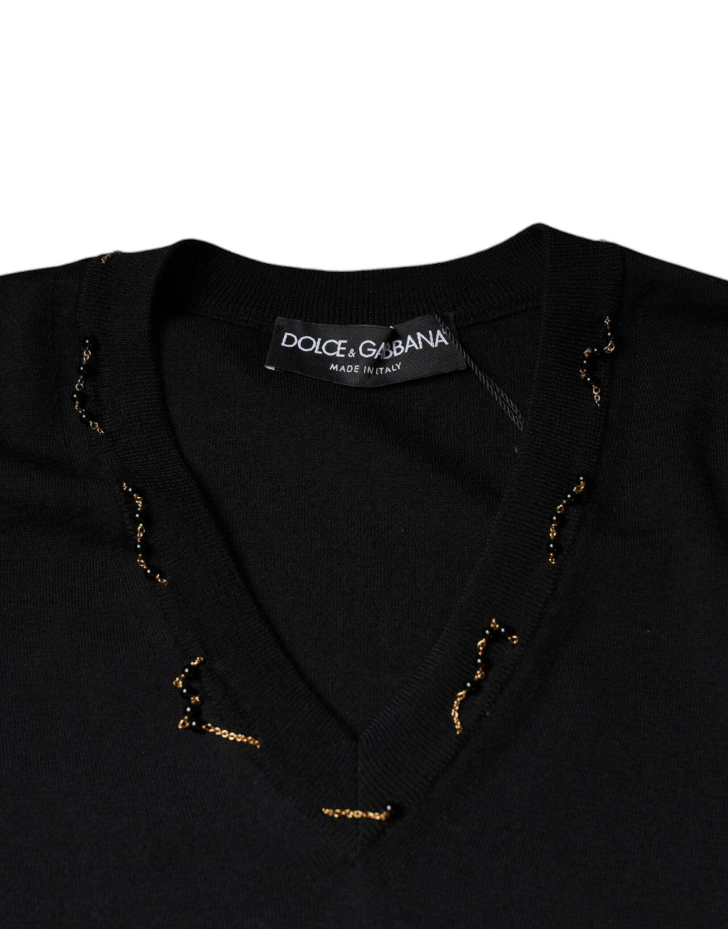 Pull col V noir à ornements Dolce &amp; Gabbana