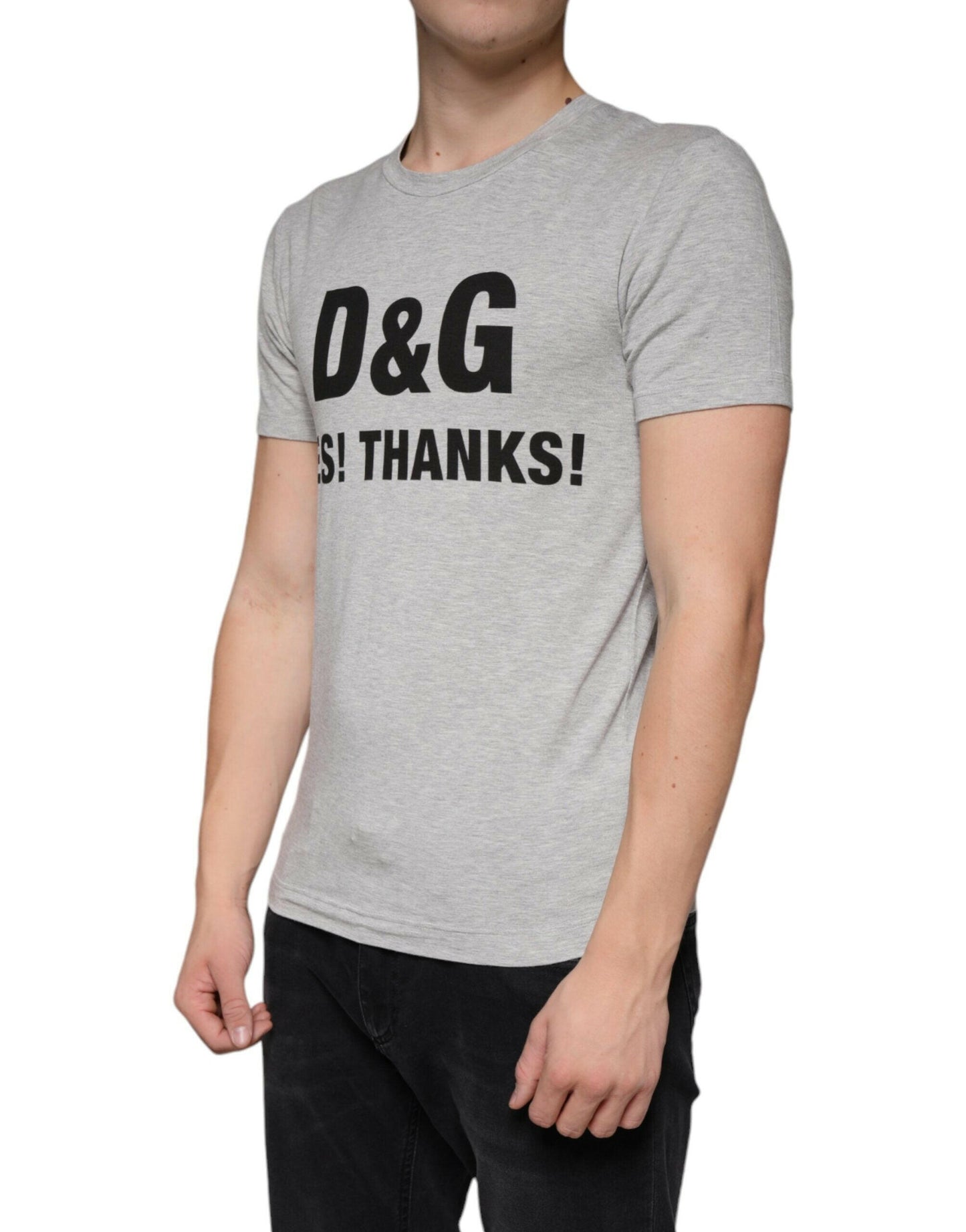 Dolce &amp; Gabbana – Graues T-Shirt mit Rundhalsausschnitt und kurzen Ärmeln und Logo-Print