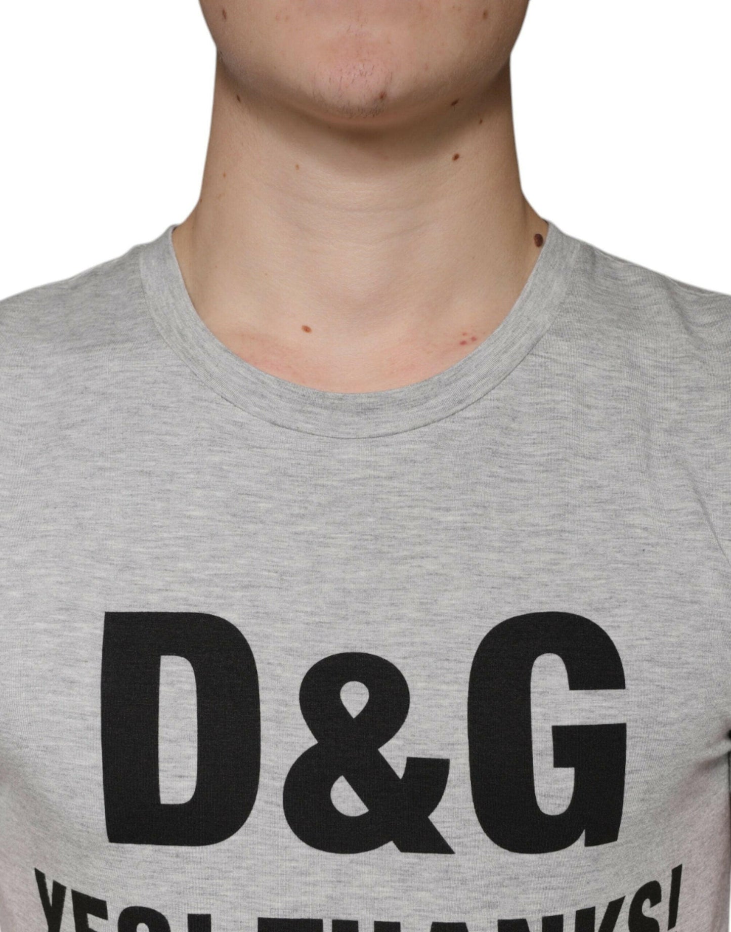 Dolce &amp; Gabbana – Graues T-Shirt mit Rundhalsausschnitt und kurzen Ärmeln und Logo-Print