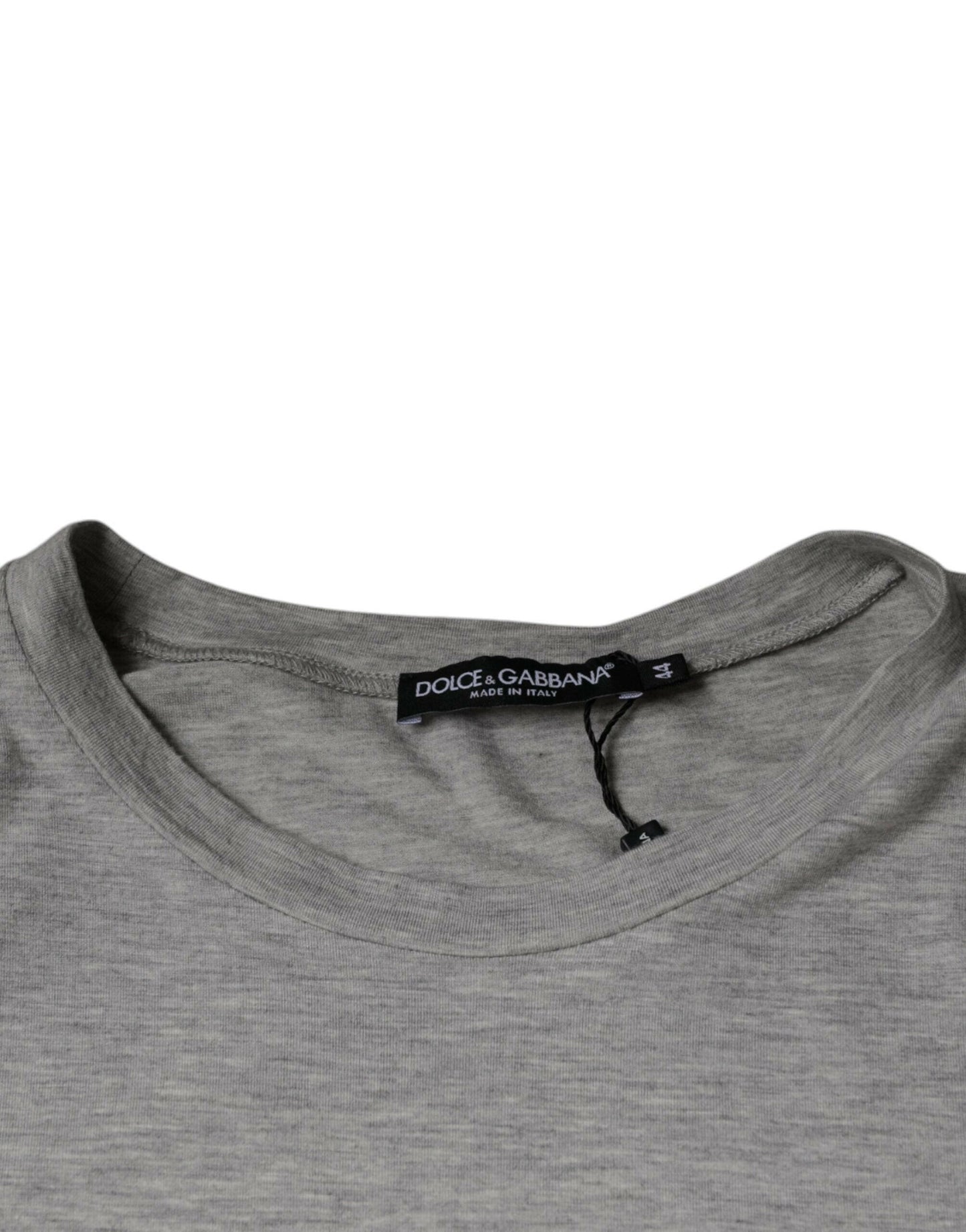 Dolce &amp; Gabbana – Graues T-Shirt mit Rundhalsausschnitt und kurzen Ärmeln und Logo-Print