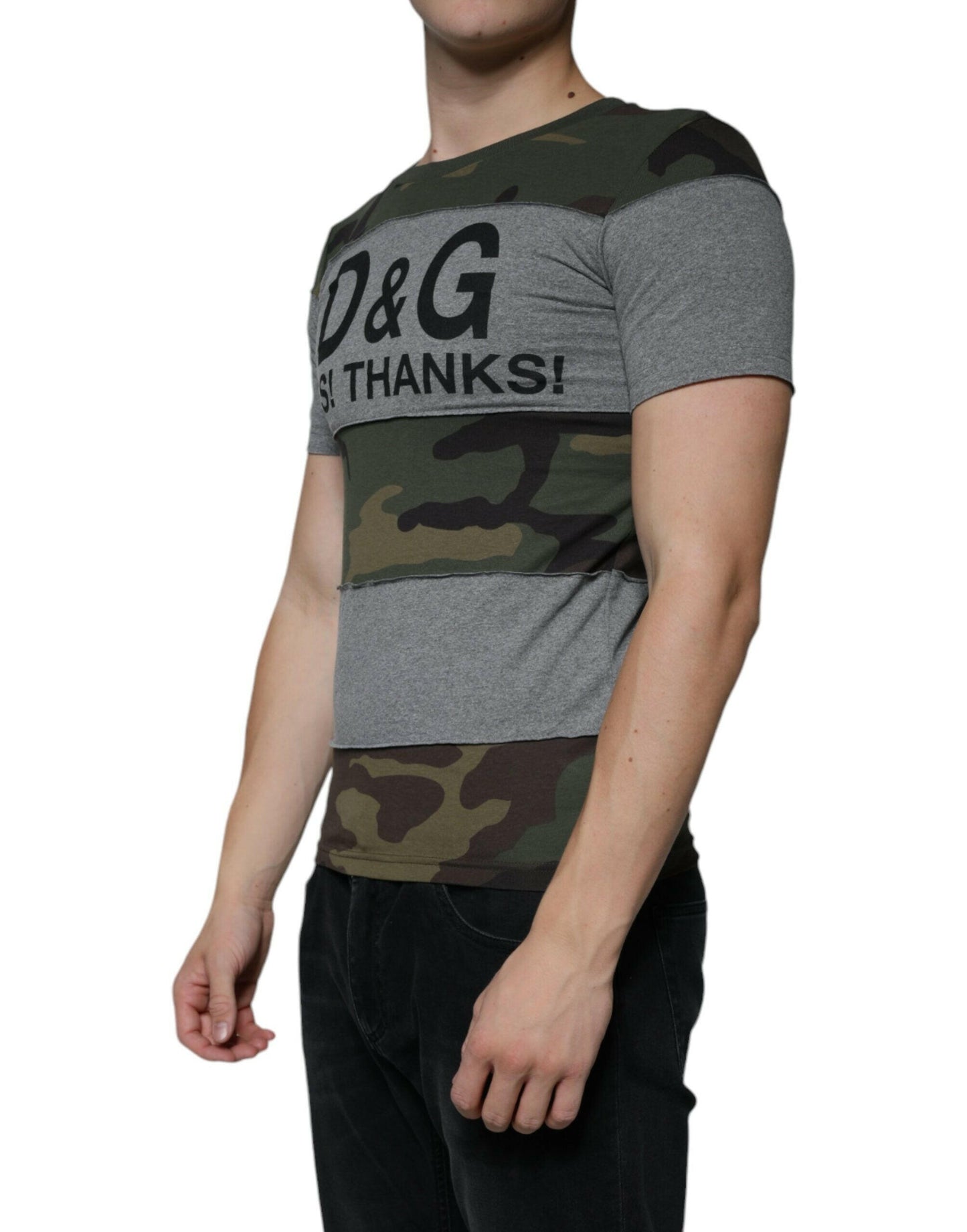 Dolce &amp; Gabbana Mehrfarbiges Camouflage-T-Shirt aus Baumwolle mit Rundhalsausschnitt
