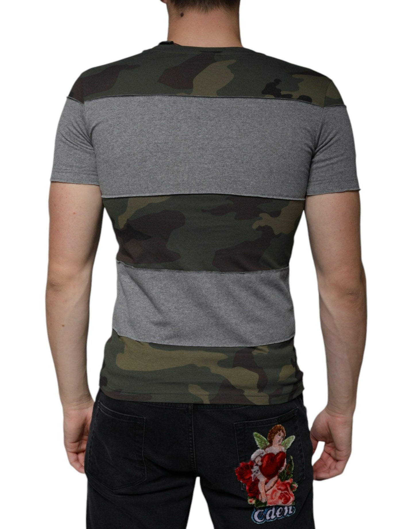Dolce &amp; Gabbana Mehrfarbiges Camouflage-T-Shirt aus Baumwolle mit Rundhalsausschnitt