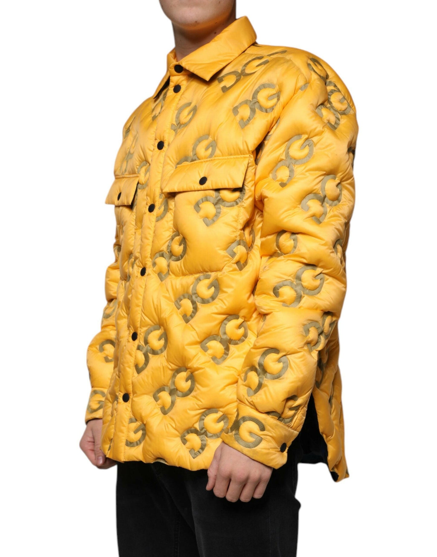 Veste blouson boutonnée matelassée à logo jaune Dolce &amp; Gabbana