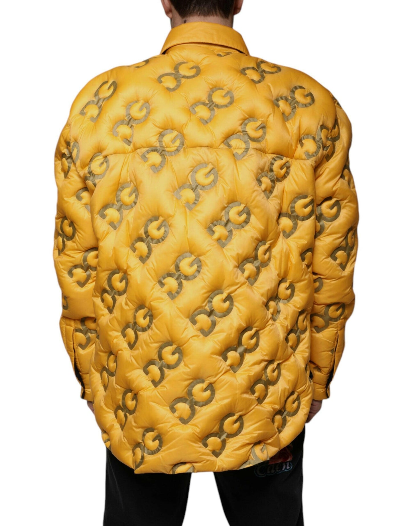 Veste blouson boutonnée matelassée à logo jaune Dolce &amp; Gabbana