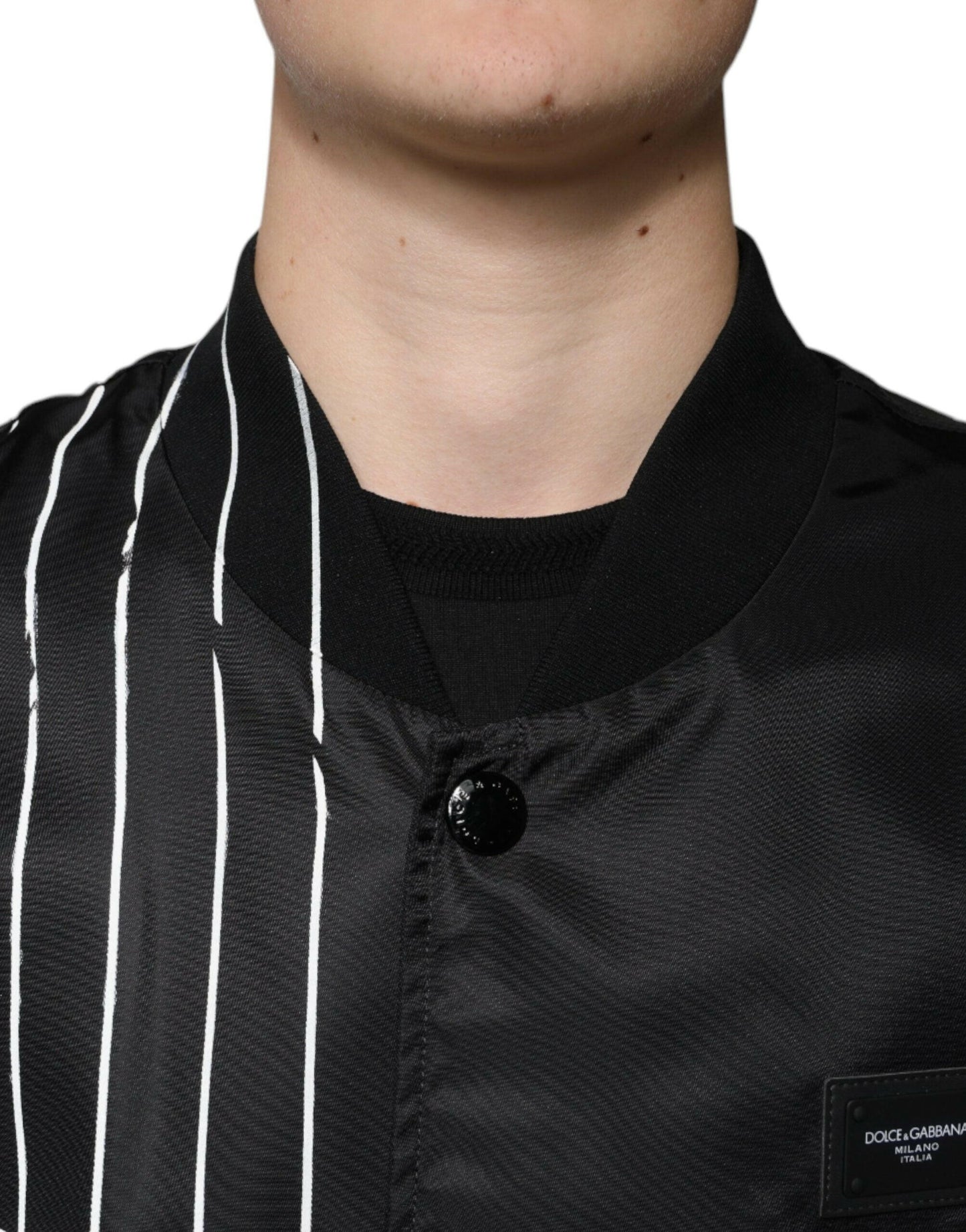 Blouson aviateur en nylon noir à pois et rayures Dolce &amp; Gabbana