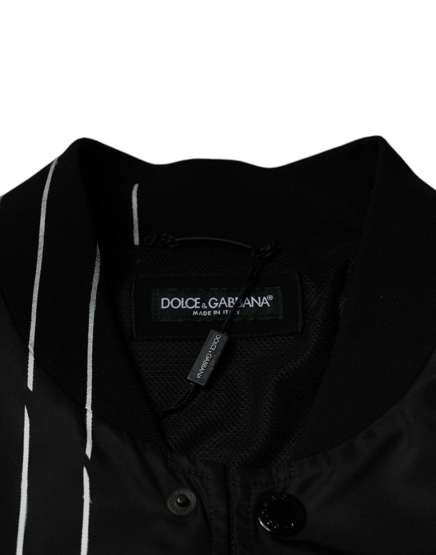 Blouson aviateur en nylon noir à pois et rayures Dolce &amp; Gabbana