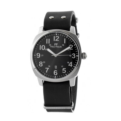Folli Follie Black Leather Dress Watch