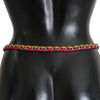 Dolce & Gabbana Red Yellow Leather Crystal Belt