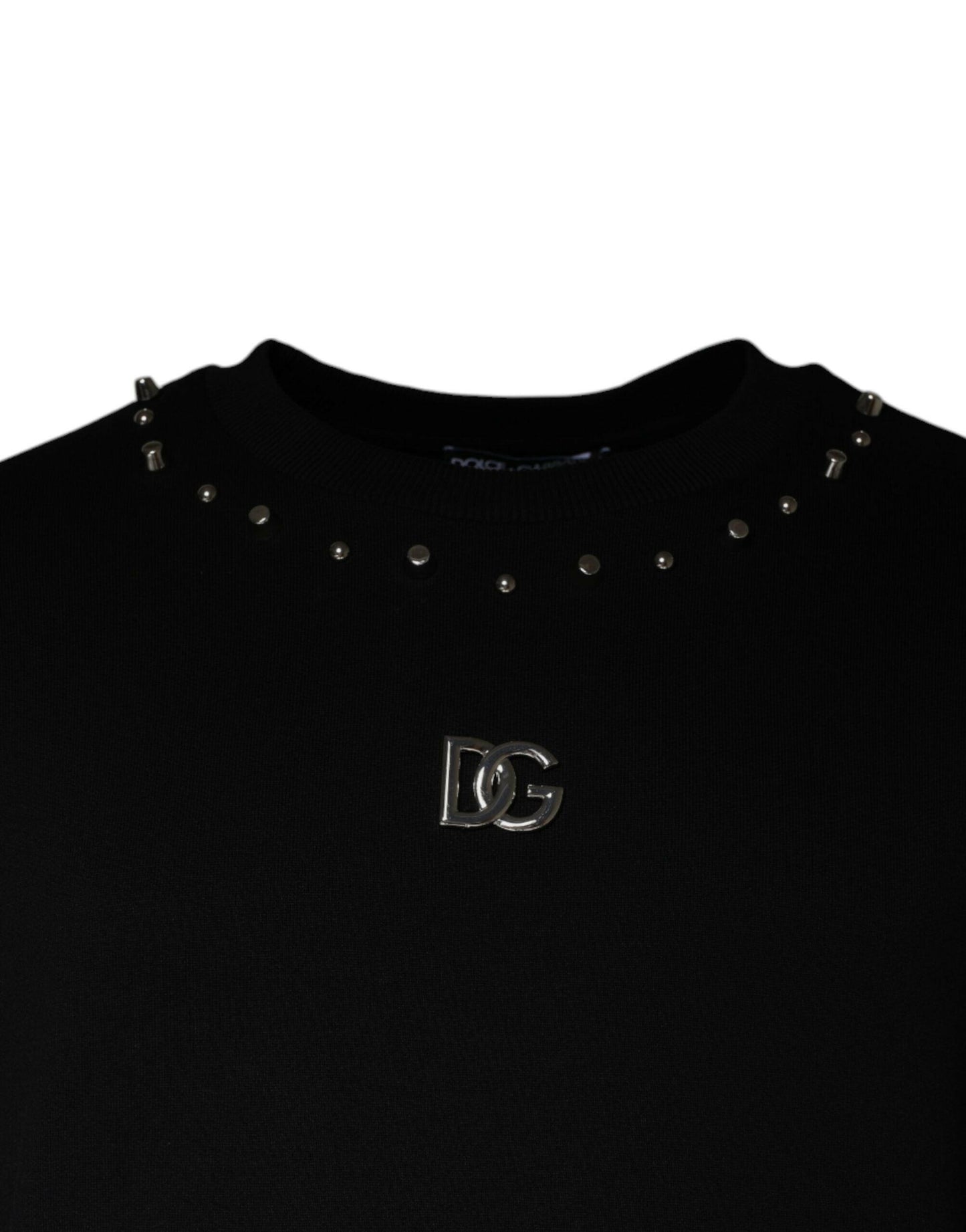Dolce &amp; Gabbana – Schwarzes Pullover-Sweatshirt mit Logo und Nieten