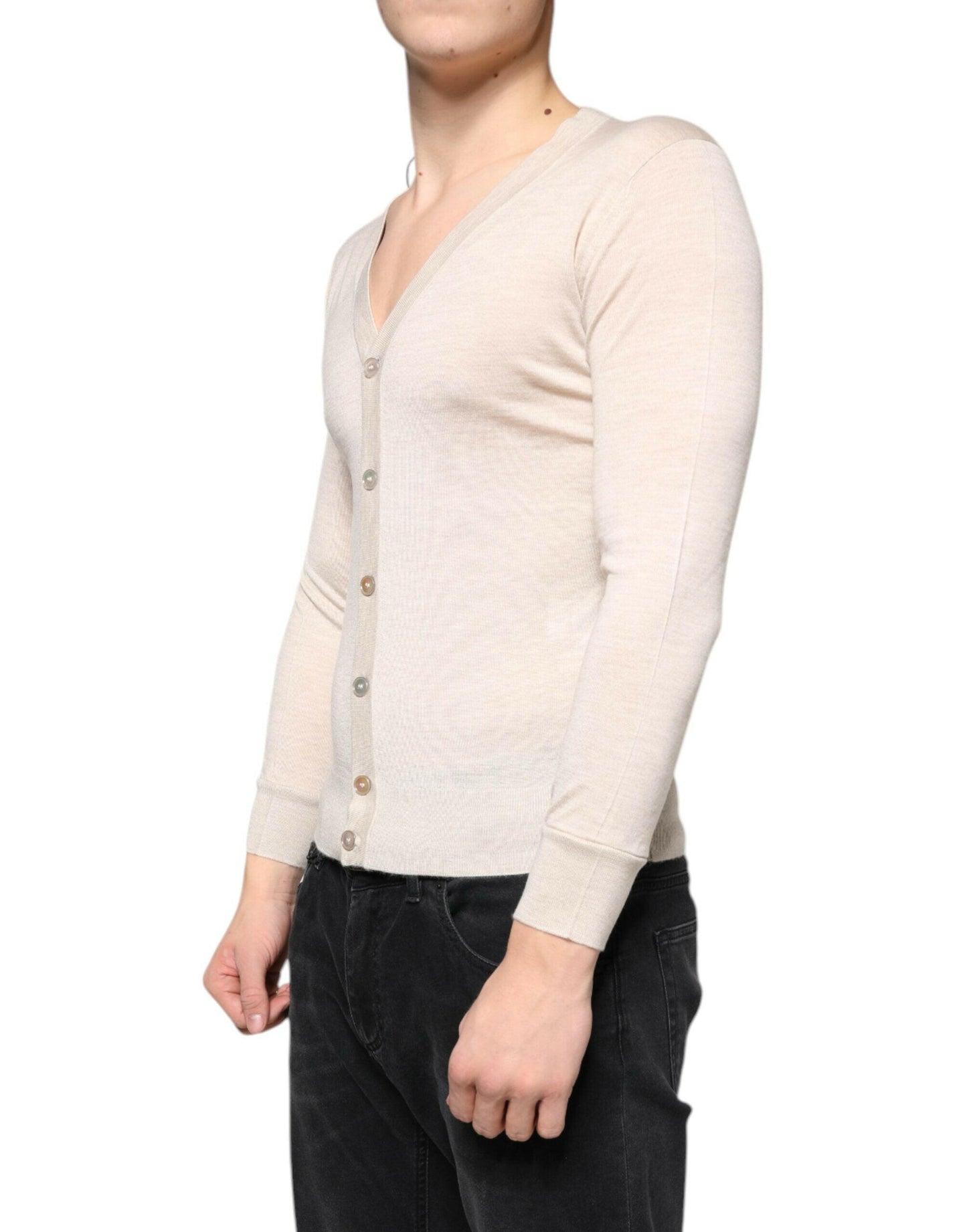 Pull cardigan boutonné en cachemire beige Dolce &amp; Gabbana