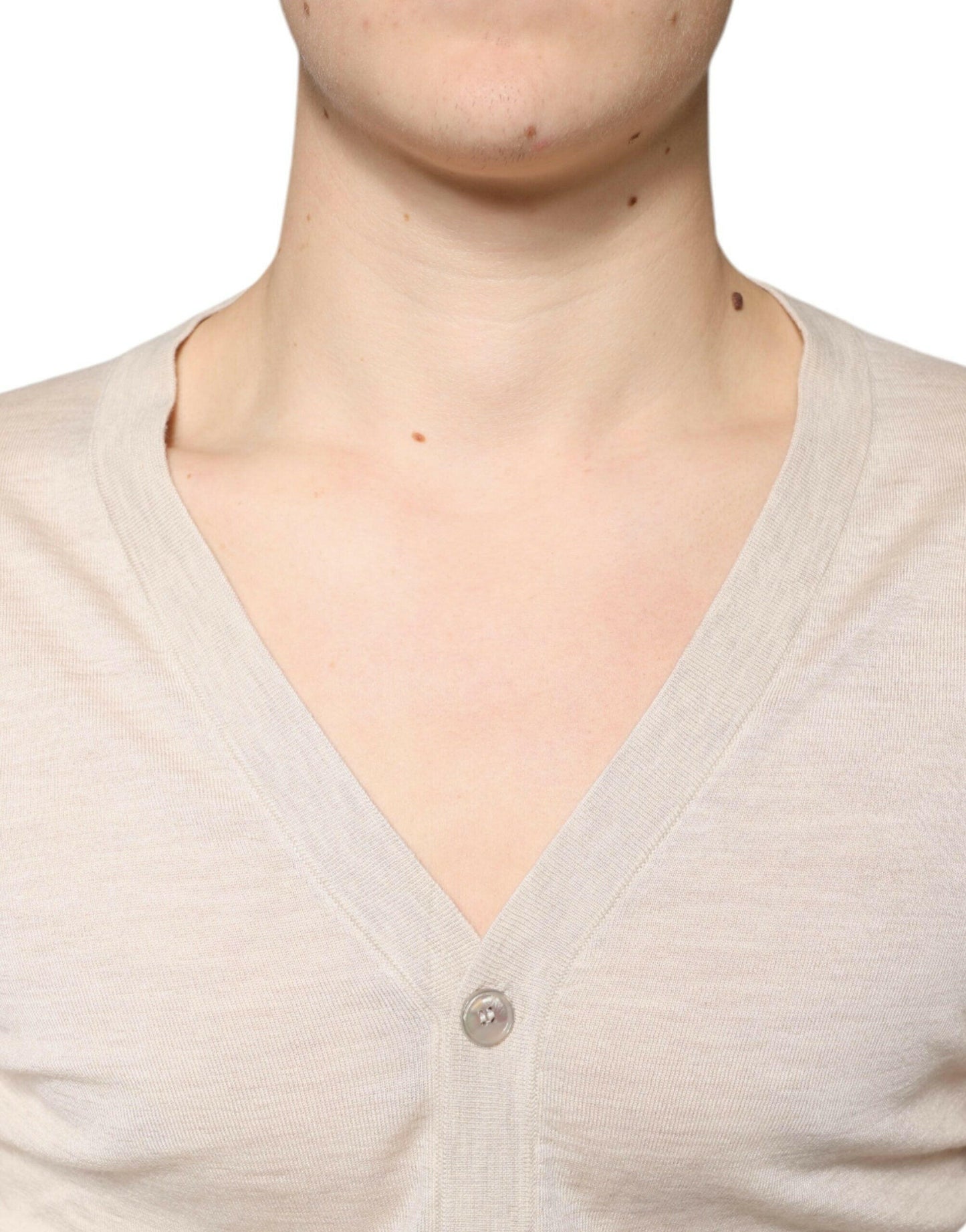 Pull cardigan boutonné en cachemire beige Dolce &amp; Gabbana