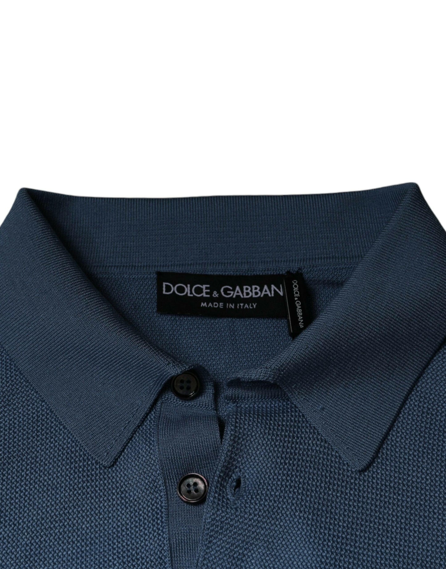 Dolce &amp; Gabbana Himmelblauer Seidenpullover mit Kragen für Herren