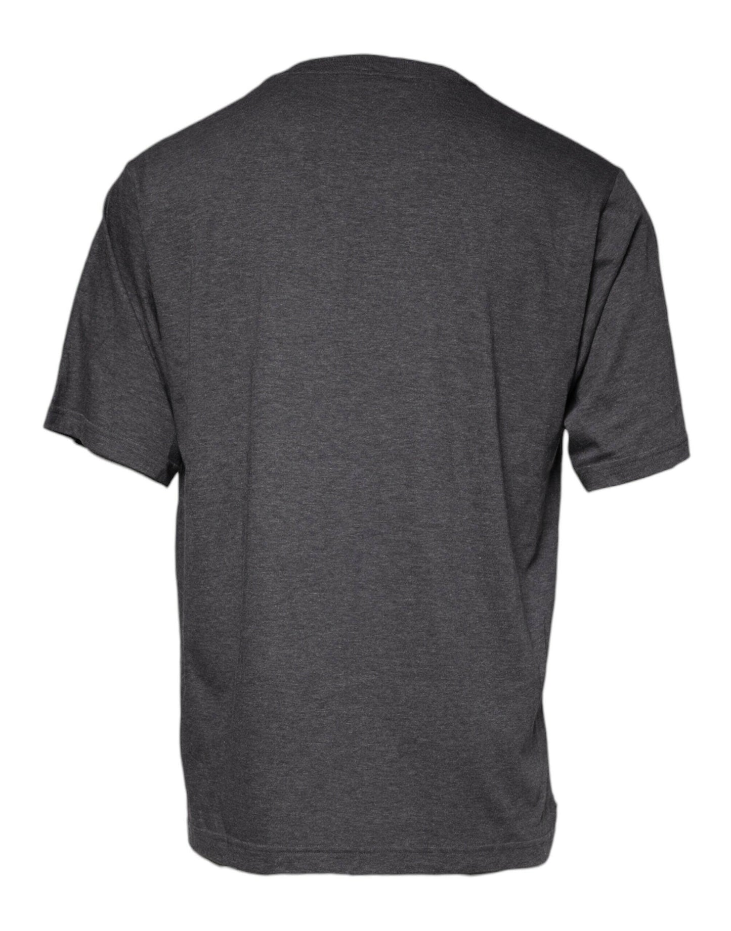Dolce &amp; Gabbana – Graues Baumwoll-T-Shirt mit Rundhalsausschnitt und Logo-Patch