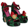Dolce & Gabbana Green Brocade Snakeskin Roses Crystal Shoes