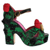 Dolce & Gabbana Green Brocade Snakeskin Roses Crystal Shoes