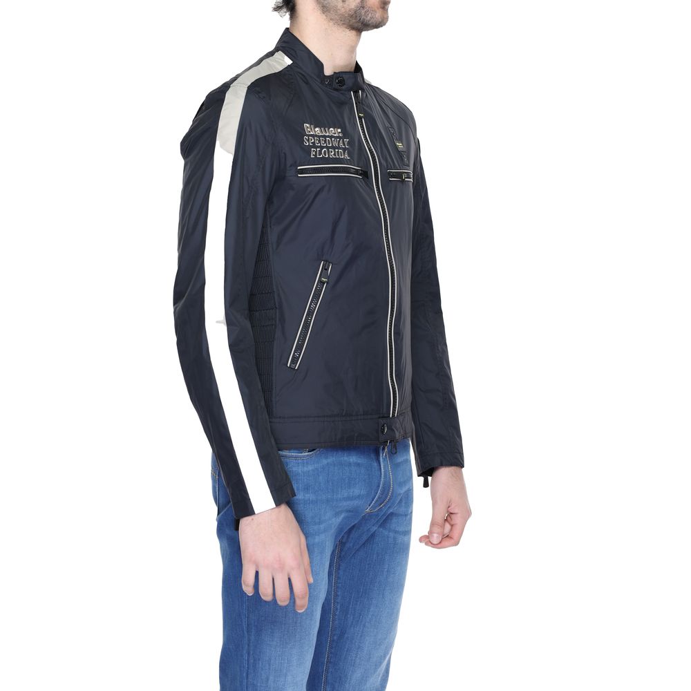 Blauer Bikerjacke aus schwarzem Polyamid