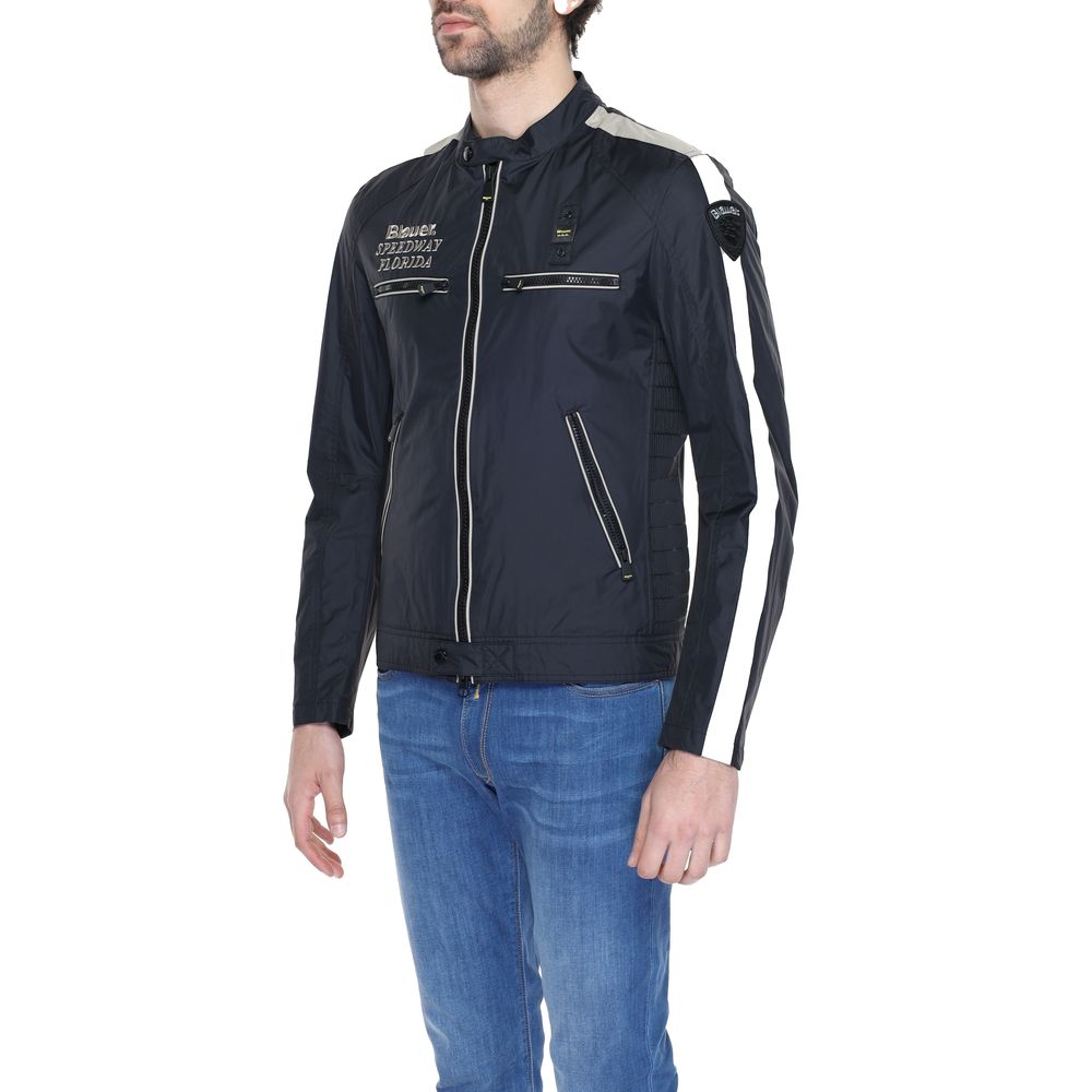 Blauer Bikerjacke aus schwarzem Polyamid