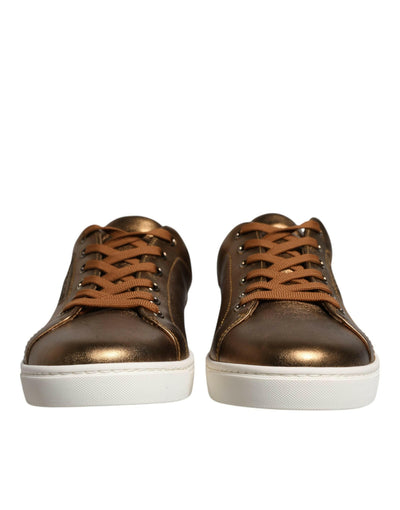 Dolce & Gabbana Gold Leather Logo London Men Sneaker Shoes