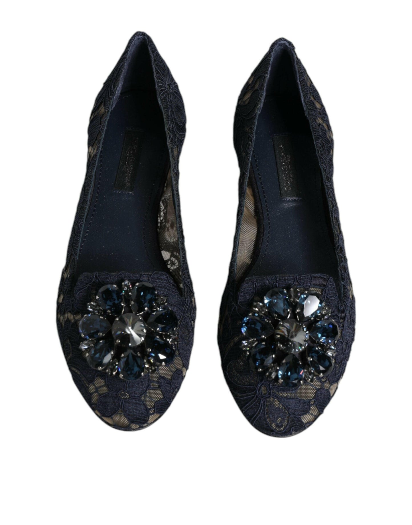 Dolce &amp; Gabbana – Taormina – Flache Schuhe mit Spitzen und Kristallen in Blau