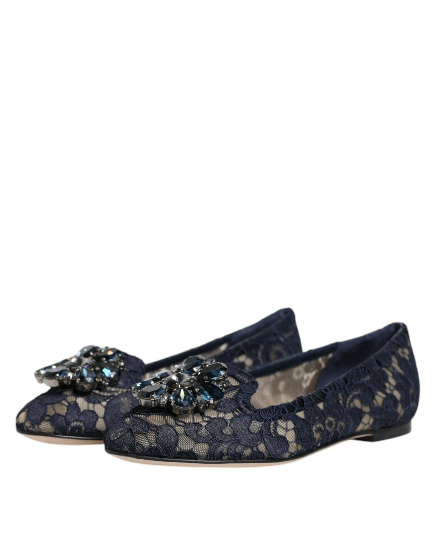 Dolce &amp; Gabbana – Taormina – Flache Schuhe mit Spitzen und Kristallen in Blau