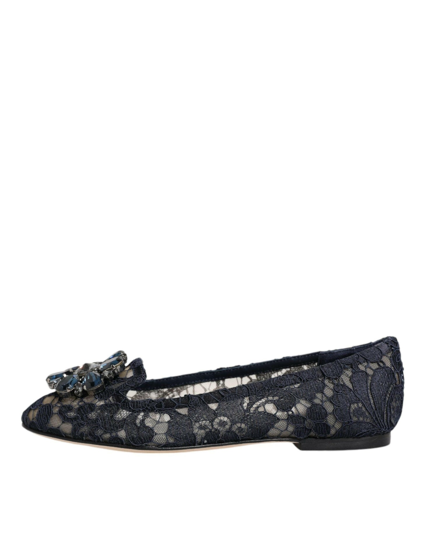 Dolce &amp; Gabbana – Taormina – Flache Schuhe mit Spitzen und Kristallen in Blau
