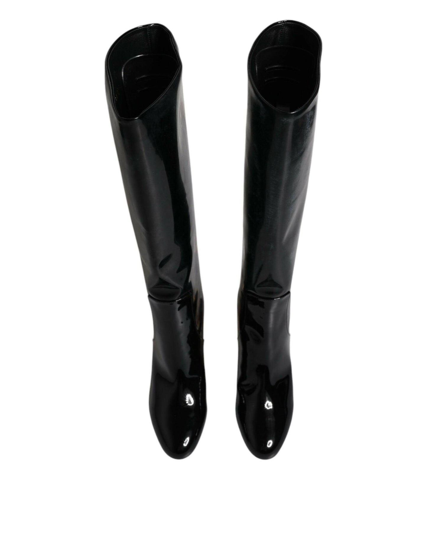 Bottes hautes Vally en cuir verni noir Dolce &amp; Gabbana