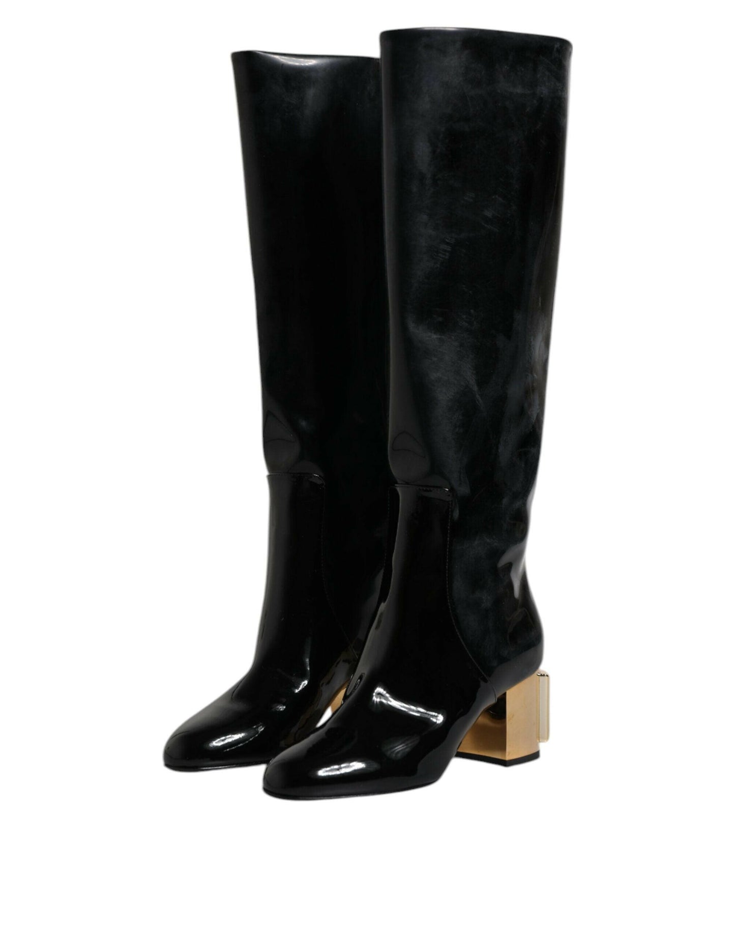 Bottes hautes Vally en cuir verni noir Dolce &amp; Gabbana