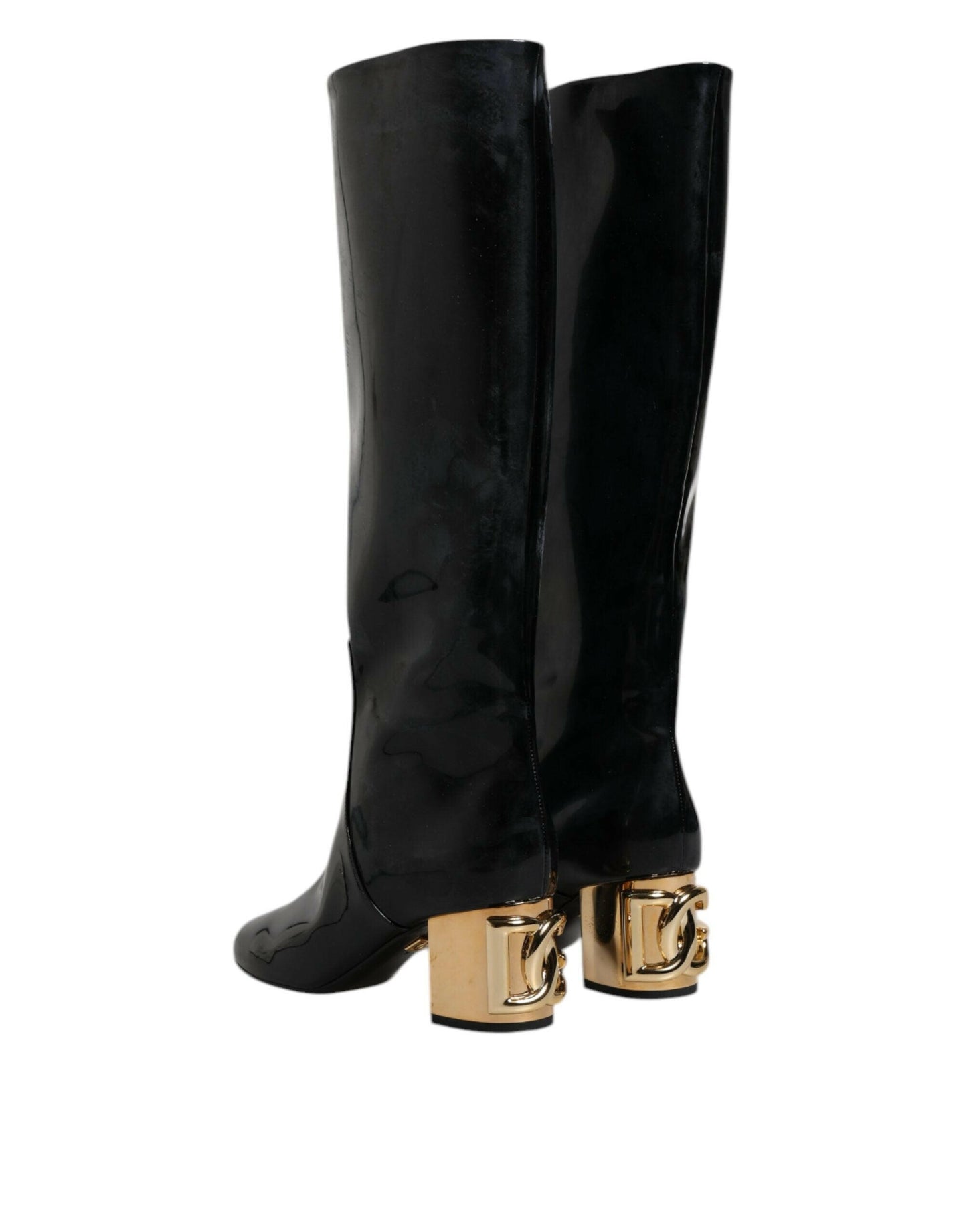 Bottes hautes Vally en cuir verni noir Dolce &amp; Gabbana