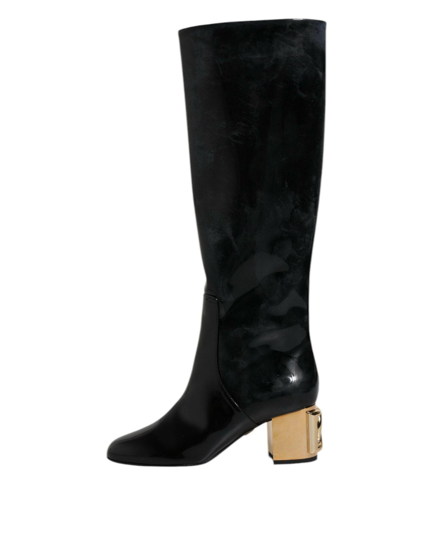 Bottes hautes Vally en cuir verni noir Dolce &amp; Gabbana