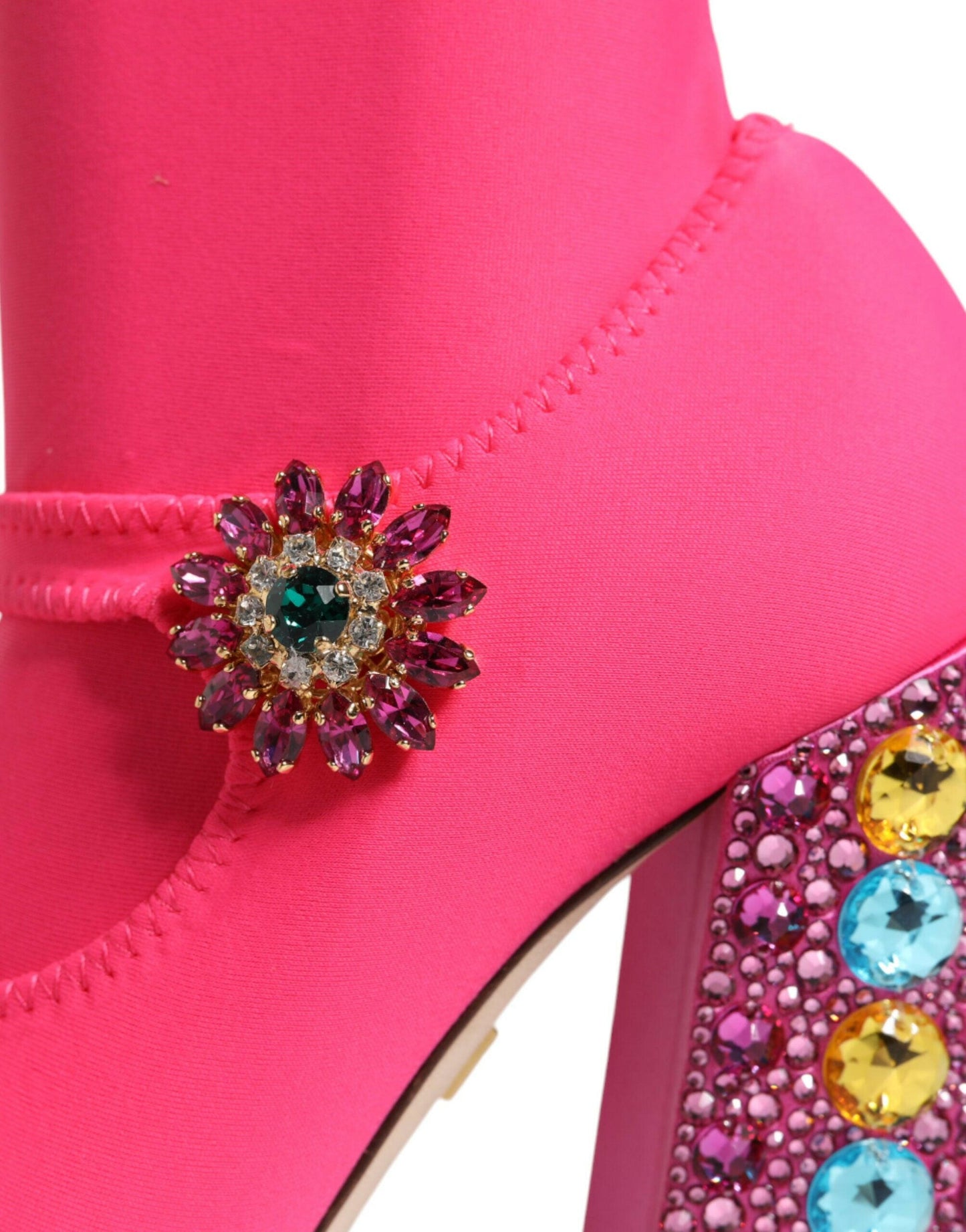 Bottes hautes Dolce &amp; Gabbana en nylon rose et cristaux Vally