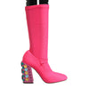 Bottes hautes Dolce &amp; Gabbana en nylon rose et cristaux Vally