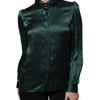 Dolce & Gabbana Dark Green Silk Button Down Long Sleeves Blouse Top