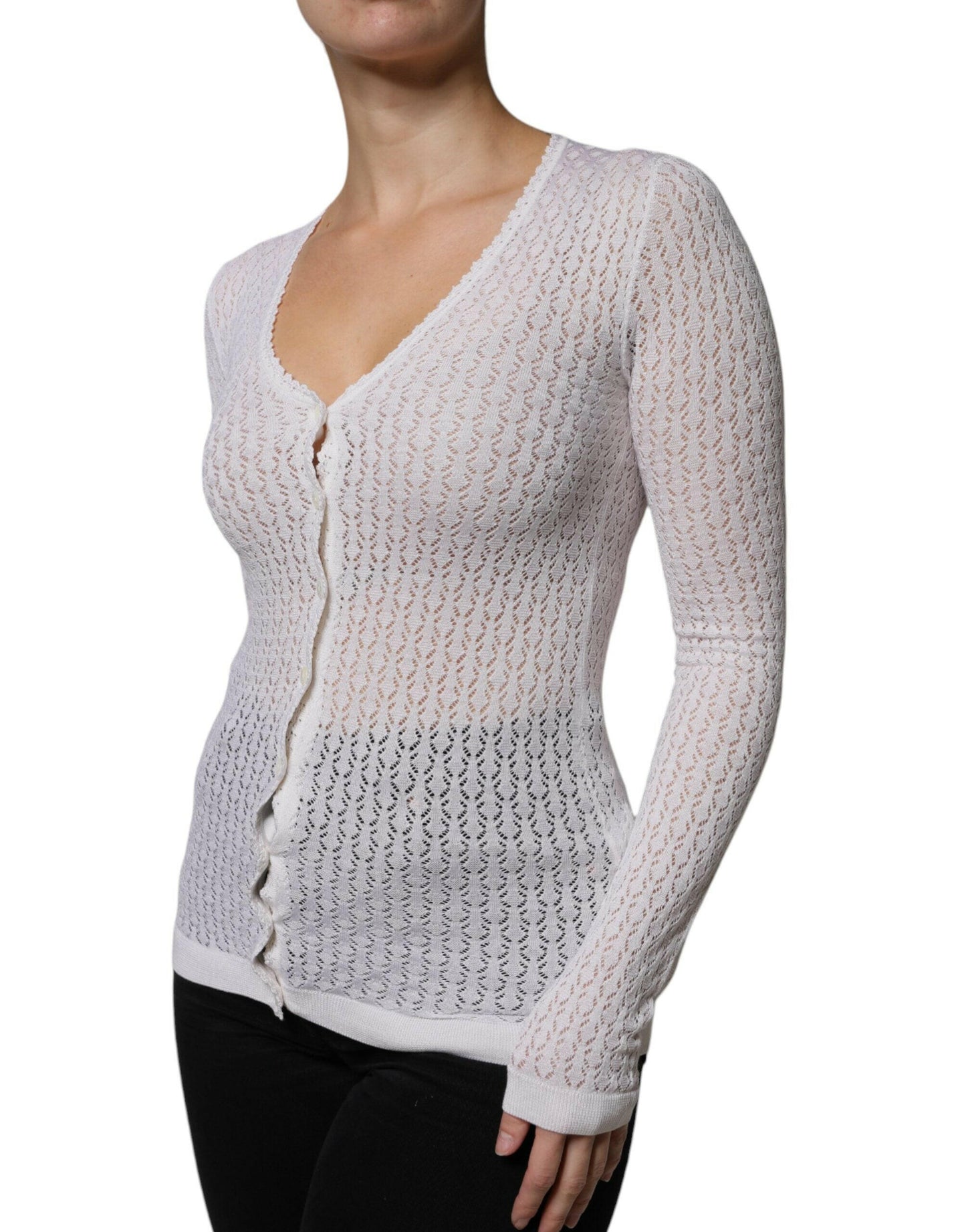 Pull cardigan boutonné en soie blanche Dolce &amp; Gabbana