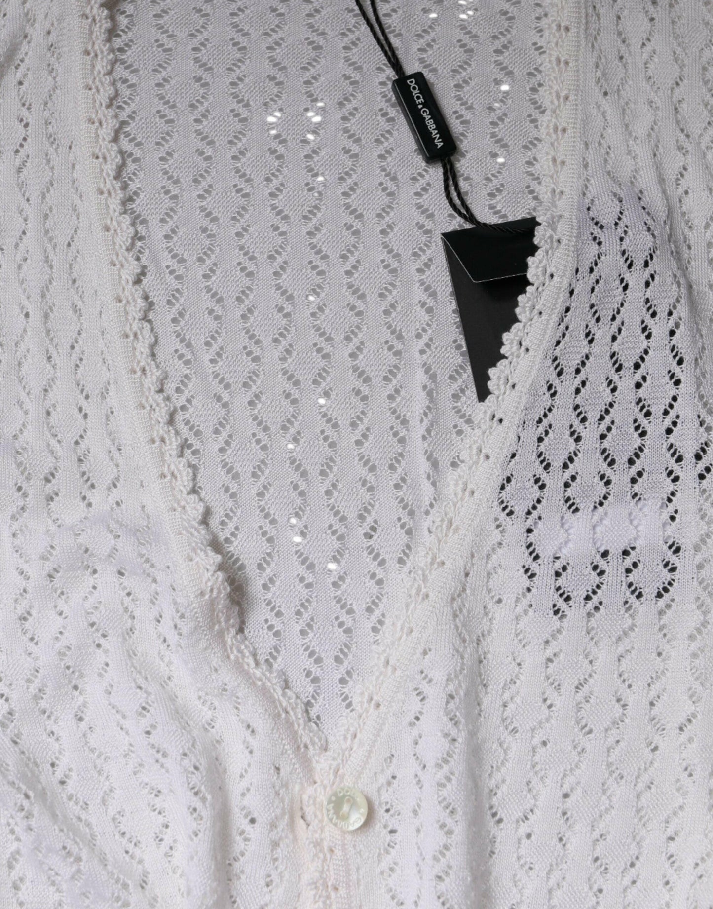 Pull cardigan boutonné en soie blanche Dolce &amp; Gabbana