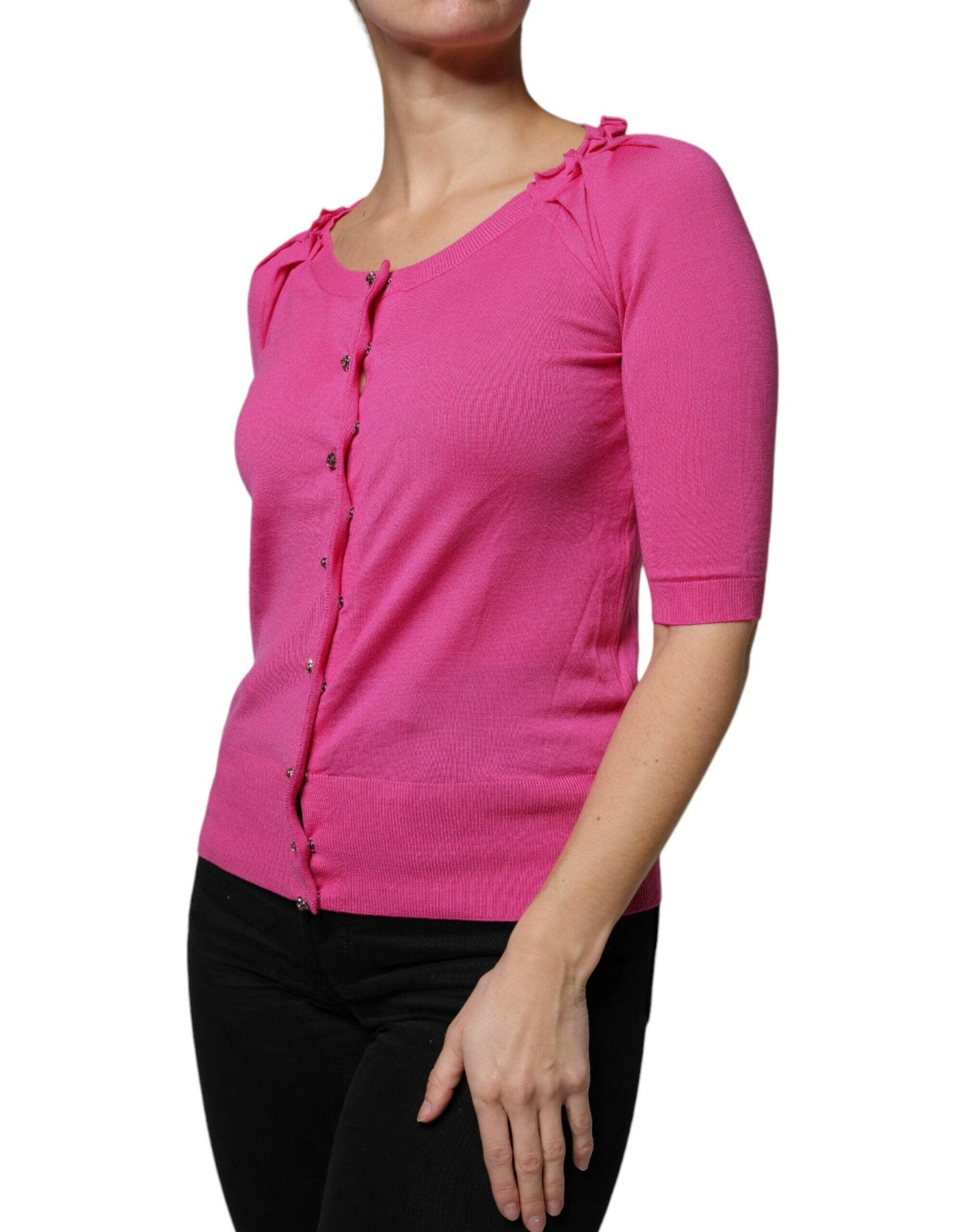 Pull cardigan boutonné en laine rose Dolce &amp; Gabbana