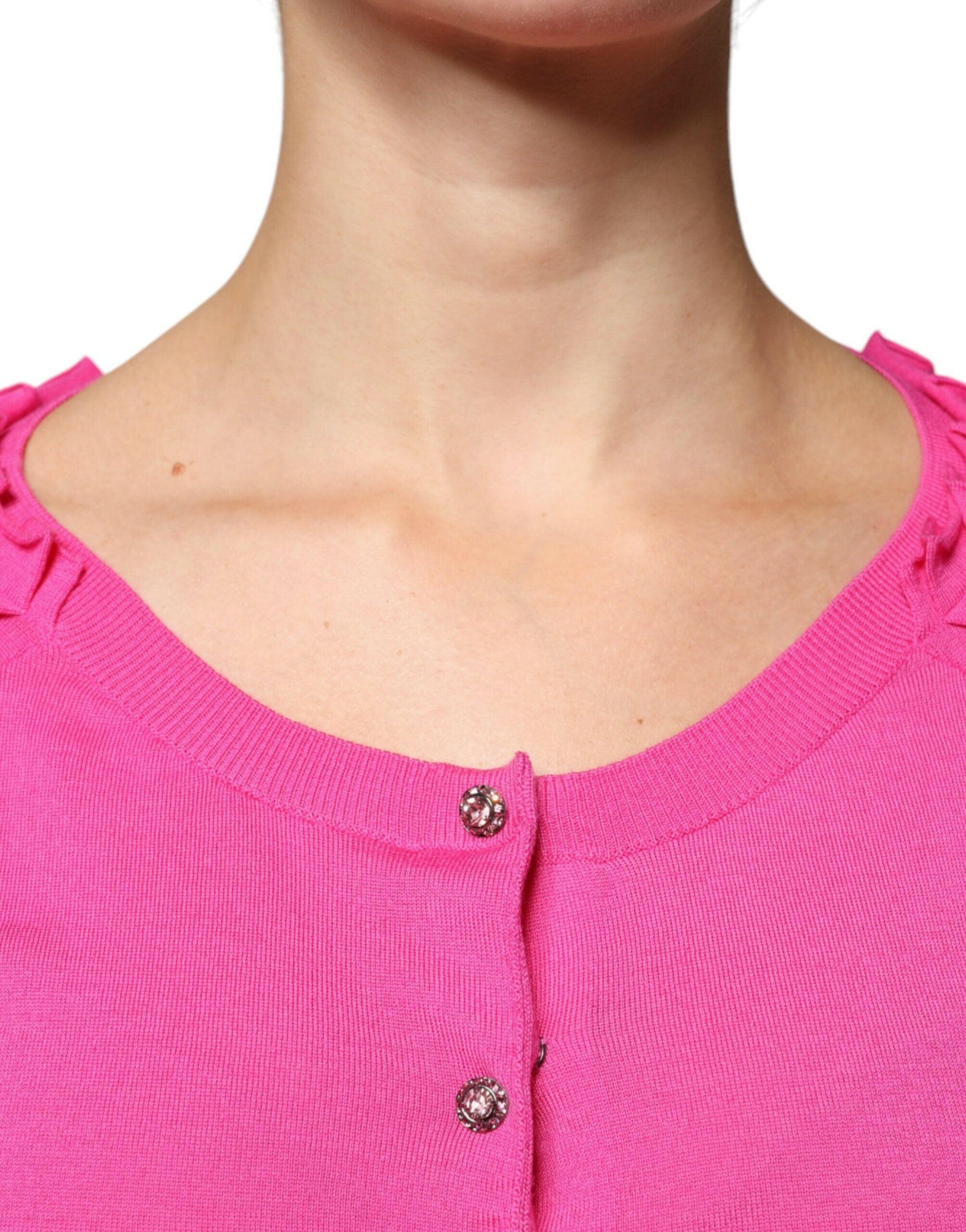 Pull cardigan boutonné en laine rose Dolce &amp; Gabbana