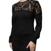 Dolce &amp; Gabbana – Schwarze Bluse aus Seiden-Pullover mit Blumenspitze
