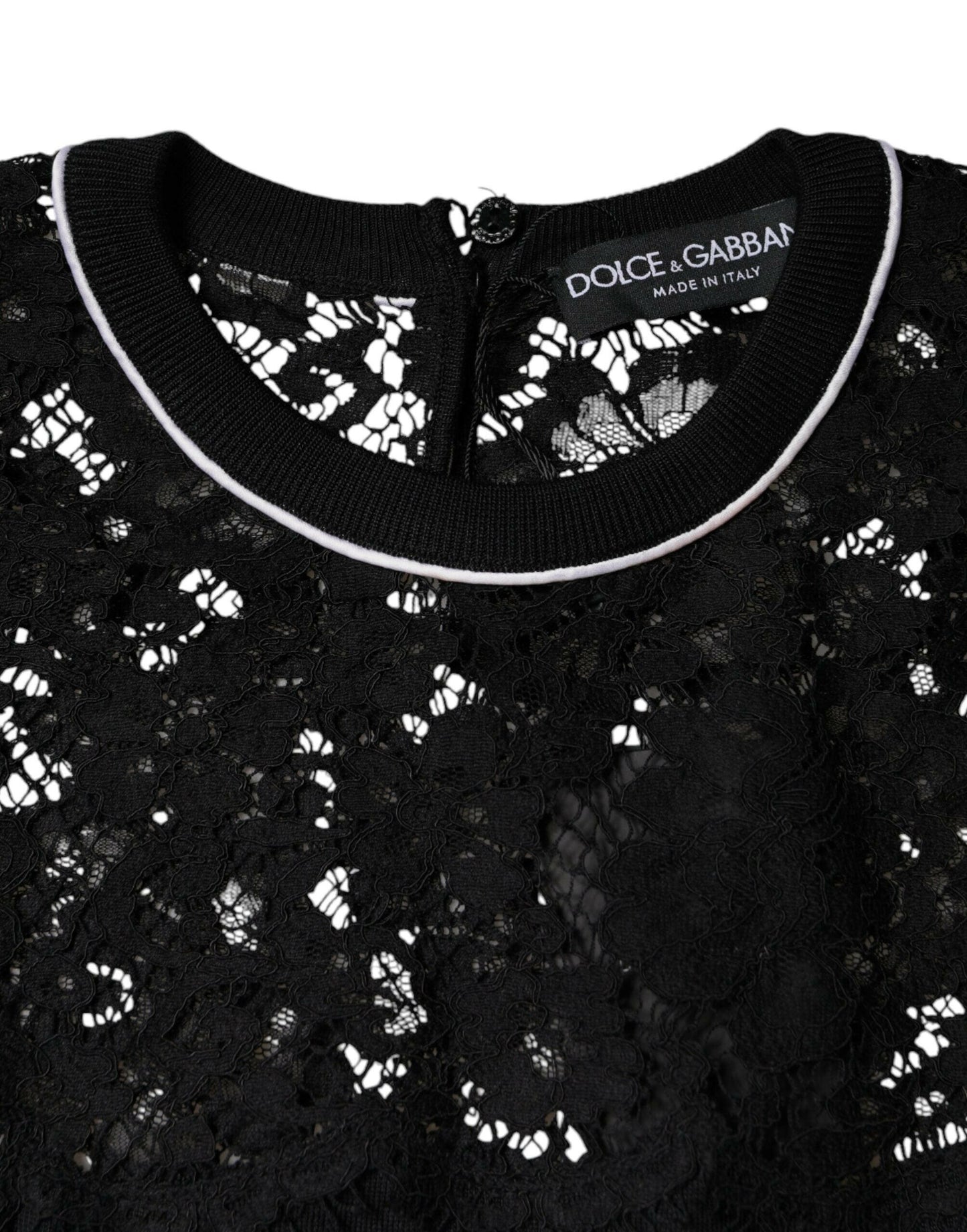 Dolce &amp; Gabbana – Schwarze Bluse aus Seiden-Pullover mit Blumenspitze