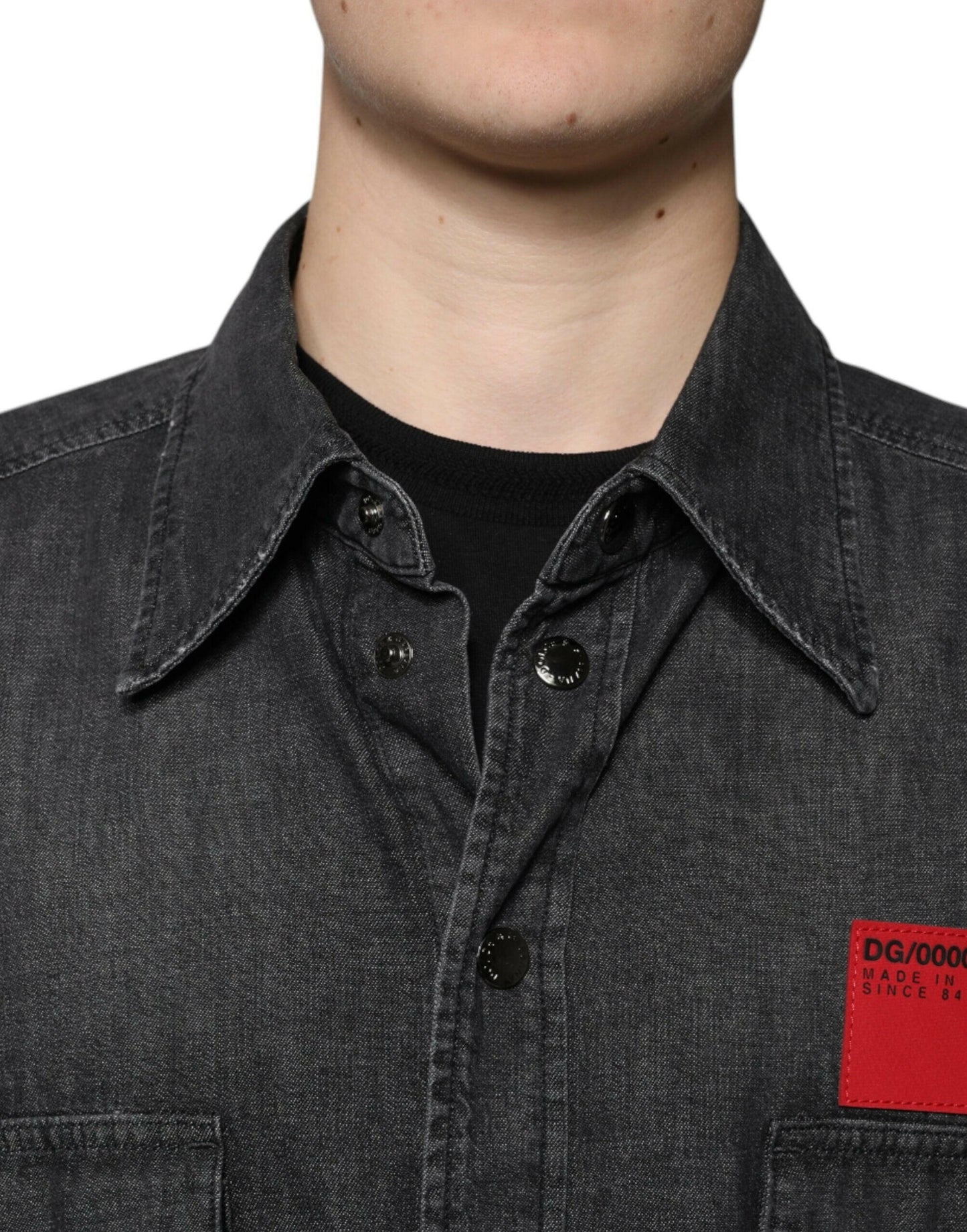 Dolce &amp; Gabbana – Schwarzes Jeanshemd aus Baumwolle mit Knopfleiste und Logo