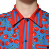 Dolce &amp; Gabbana Blaues, kirschrotes Button-Down-Freizeithemd aus Baumwolle