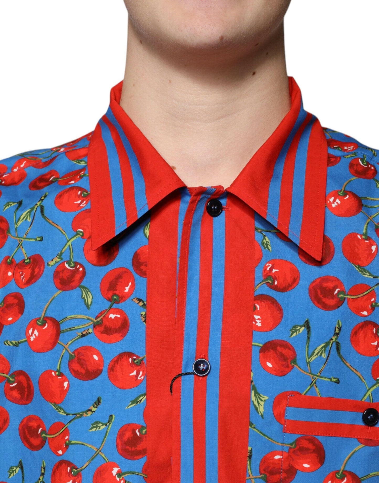Dolce &amp; Gabbana Blaues, kirschrotes Button-Down-Freizeithemd aus Baumwolle