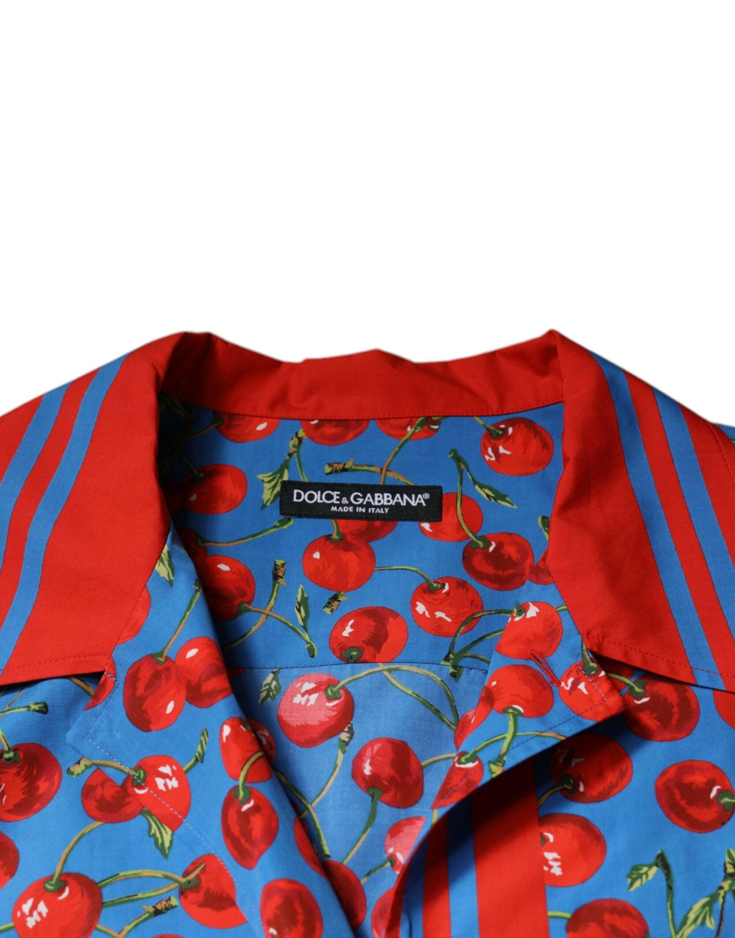Dolce &amp; Gabbana Blaues, kirschrotes Button-Down-Freizeithemd aus Baumwolle